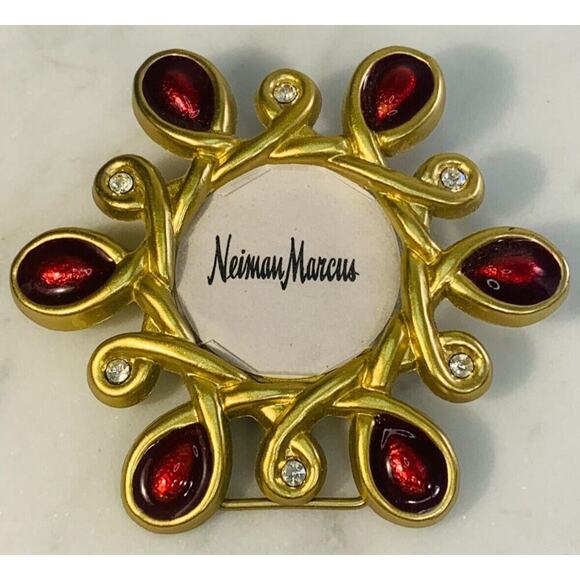 Jay Strongwater Neiman Marcus Swarovski Crystal Mini Photo Frame Red Gold w Box - Picture 1 of 6